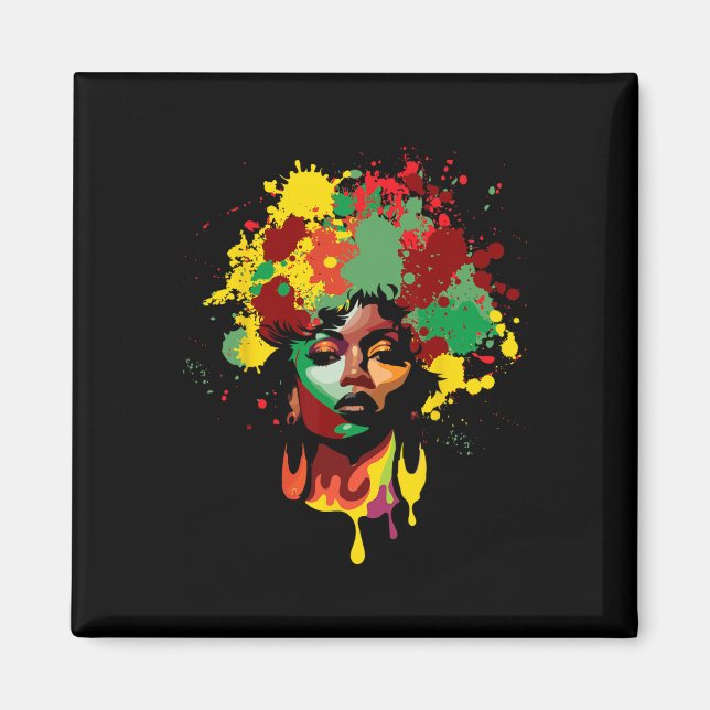 Juneteenth Schwarze Frau Afro Königin Melanin Farb Magnet (Vorne)