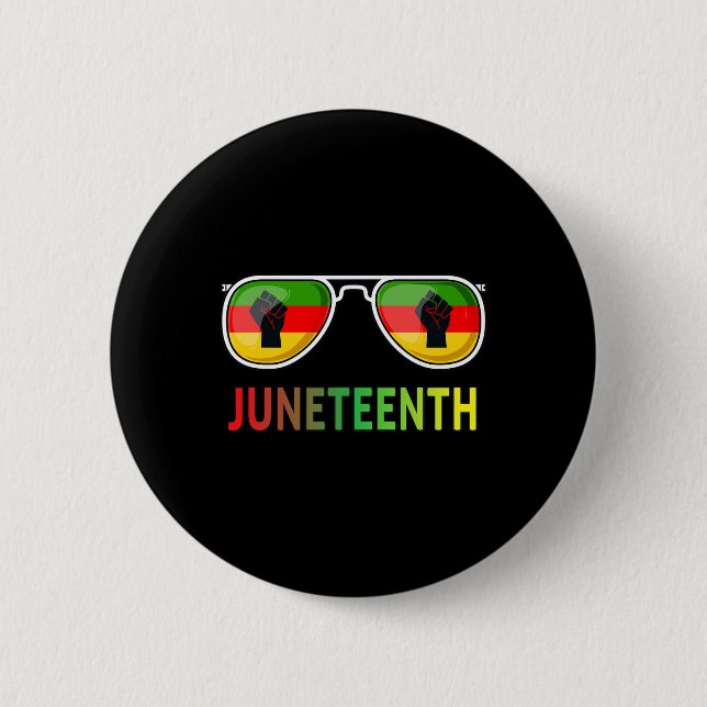 Juneteenth-Sonnenbrille Schwarze Flagge Flag Men W Button (Vorderseite)