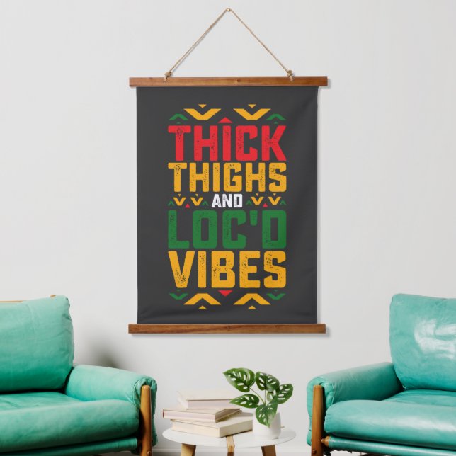 Juneteenth Thick Locd Vibes African American Wandteppich Mit Holzrahmen (Wohnzimmer)