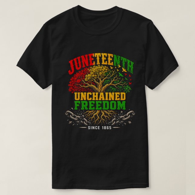 Juneteenth Unchained Freedom Heritage Tree T-Shirt (Design vorne)