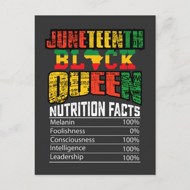 Juneteth Black Queen Nutrition Fakten Einladungspostkarte (Vorderseite)