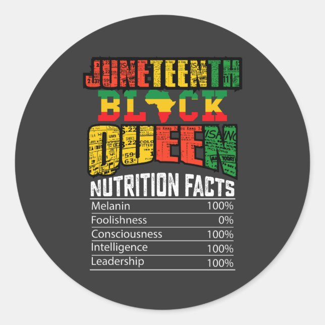 Juneteth Black Queen Nutrition Fakten Runder Aufkleber (Vorderseite)