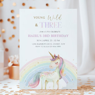 Jung, wild & drei Einhörner Regenbogen 3. Geburtst Einladung