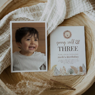 Jung, Wild & Drei Neutrale Blätter Foto-Einladung Einladung