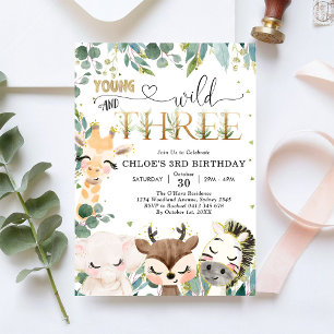 Jung, Wild & Drei Party-Tiere Junge 3. Geburtstag Einladung