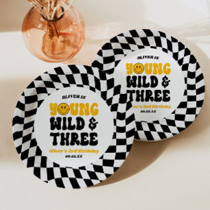 Jung, Wild & Drei Retro Dritte 3. Geburtstagsfeier Pappteller