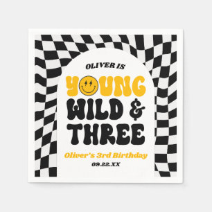 Jung, Wild & Drei Retro Dritte 3. Geburtstagsfeier Serviette