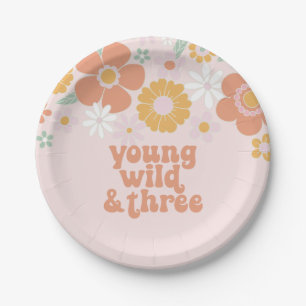 Jung Wild Drei Retro Floral Geburtstag Pappteller