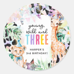 Jung, Wild & Drei Safari-Tiere 3. Geburtstag Runder Aufkleber