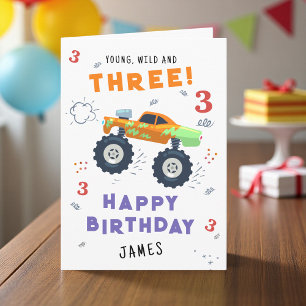 Jung, Wild und Drei 3. Geburtstag Kinder Monster A Karte