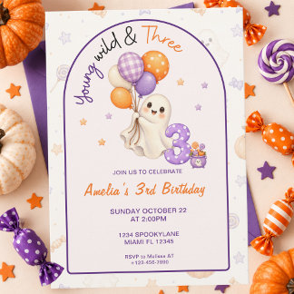 Jung, Wild und Drei Halloween 3. Geburtstag Einladung