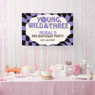 Jung, Wild und Drei Lavendel-Retro 3. Geburtstag Banner