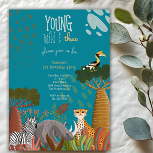 Jung, Wild und Drei-Tiere-Safari 3. Geburtstag Einladung