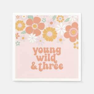 Jung Wilde Drei Retro-Blumen-Geburtstag Serviette