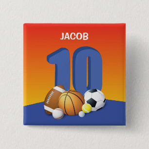 Junge 10. Geburtstag Sportbälle Button
