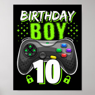 Junge 10 Videospiel-Controller Gamer 10. Geburtsta Poster