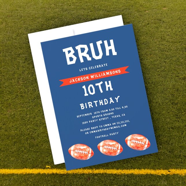 Junge 10th Birthday Invitation, moderne Slang bruh Einladung (modern football boys birthday invitation , with the slogan bruh lets celebrate , fully personalized )