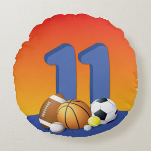 Junge 11. Geburtstag Sportbälle Rundes Kissen