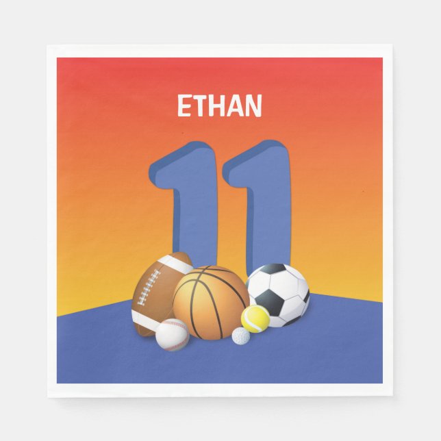 Junge 11. Geburtstag Sportbälle Serviette (Vorderseite)