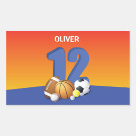 Junge 12. Geburtstag Sportbälle Rechteckiger Aufkleber