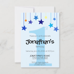 Junge 1. BIRTHDAY Cool Light Blue Stars Einladung