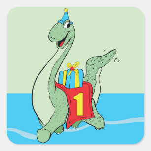 Junge, 1. Geburtstag Dinosaurier Quadratischer Aufkleber