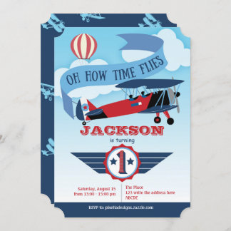 Junge, 1. Geburtstag, Flugzeug, Zeitfliegen, Luftf Einladung