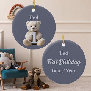 Junge 1. Geburtstag Niedlich Teddy Bären & Balloon Keramik Ornament
