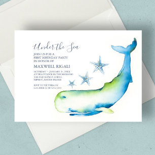 Junge 1. Geburtstag Watercolor Whale Starfish Einladung