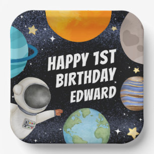 Junge 1. Happy Birthday Planets Space Pappteller