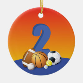 Junge 2. Geburtstag Sportbälle Keramik Ornament