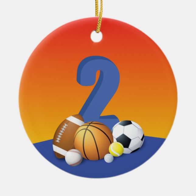 Junge 2. Geburtstag Sportbälle Keramik Ornament (Vorne)