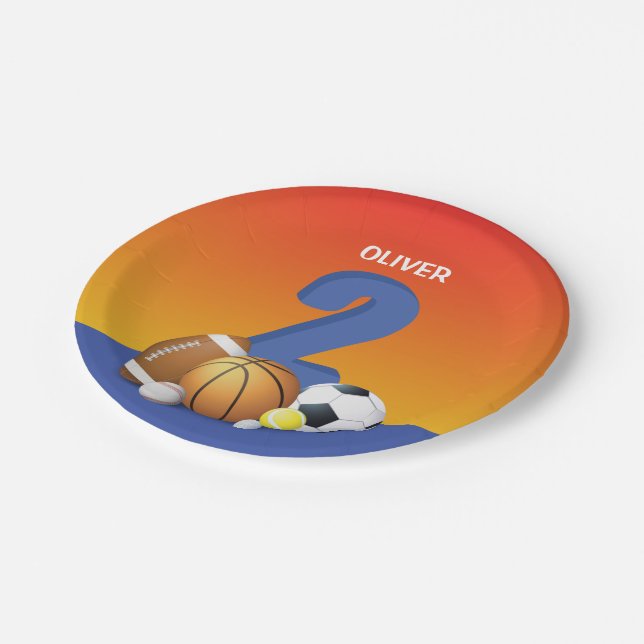 Junge 2. Geburtstag Sportbälle Pappteller (Schrägansicht)