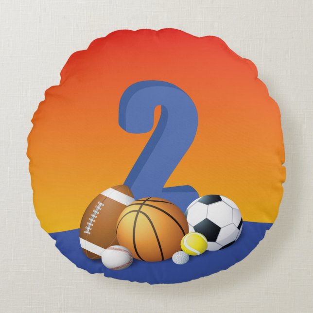 Junge 2. Geburtstag Sportbälle Rundes Kissen (Vorderseite)