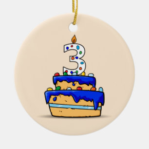 Junge 3. Geburtstag, 3 auf süßer blauer Torte Keramik Ornament