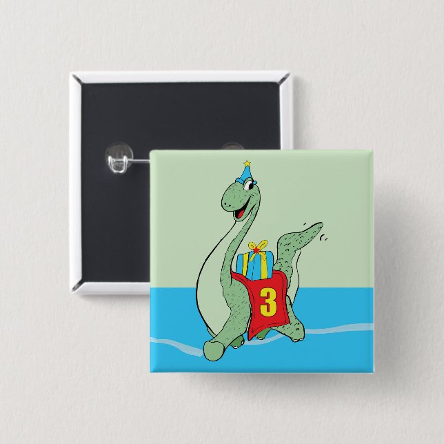 Junge, 3. Geburtstag Dinosaurier Button (Vorne & Hinten)