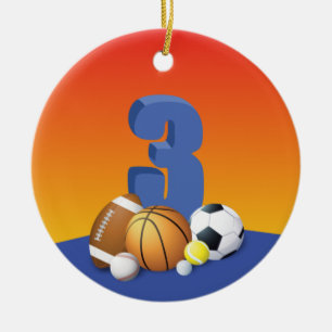 Junge 3. Geburtstag Sportbälle Keramik Ornament