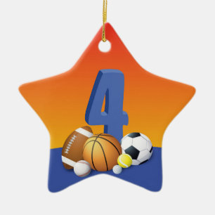 Junge 4. Geburtstag Sportbälle Keramik Ornament
