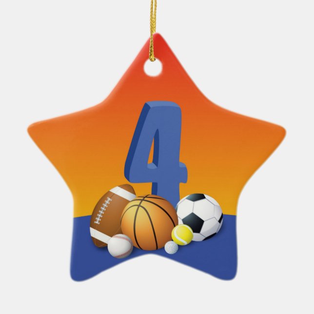 Junge 4. Geburtstag Sportbälle Keramik Ornament (Vorne)