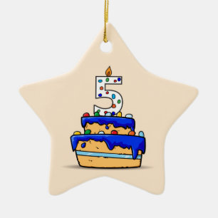 Junge 5. Geburtstag, 5 auf Sweet Blue Cake Keramik Ornament