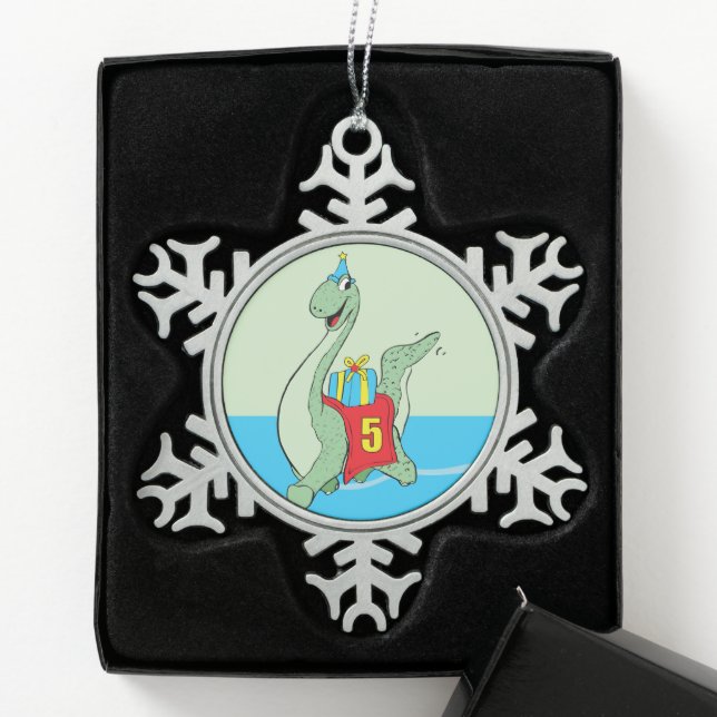 Junge, 5. Geburtstag Dinosaurier Schneeflocken Zinn-Ornament (Box)