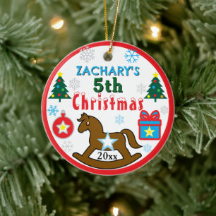 Junge 5. Weihnachten Pferd Baum FOTO Keramik Ornament