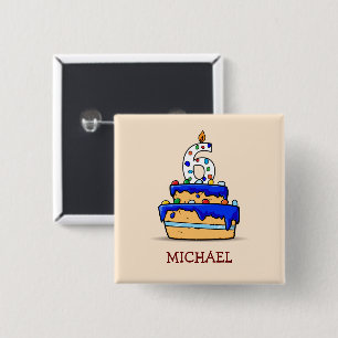 Junge 6. Geburtstag, 6 auf Sweet Blue Cake Button