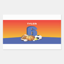 Junge 6. Geburtstag Sportbälle Rechteckiger Aufkleber