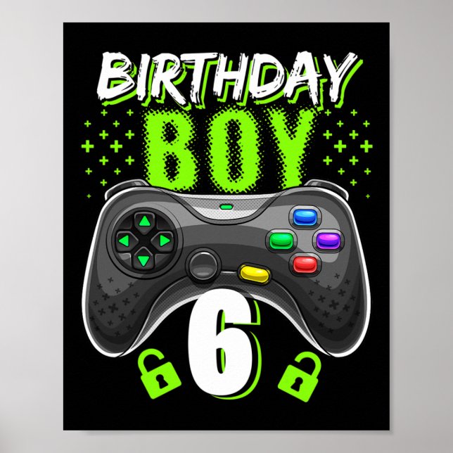 Junge 6 Videospiel-Controller Gamer 6. Geburtstag  Poster (Vorne)