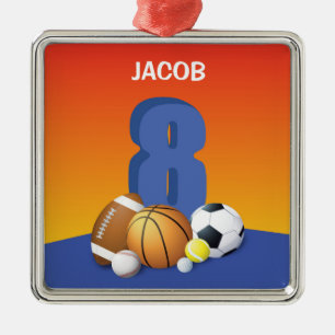 Junge 8. Geburtstag Sportbälle Ornament Aus Metall