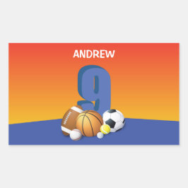 Junge 9. Geburtstag Sportbälle Rechteckiger Aufkleber