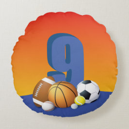 Junge 9. Geburtstag Sportbälle Rundes Kissen