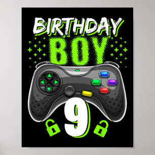 Junge 9 Videospiel-Controller Gamer 9. Geburtstag Poster
