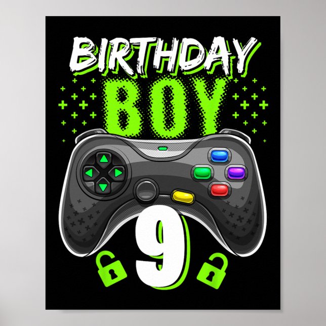 Junge 9 Videospiel-Controller Gamer 9. Geburtstag  Poster (Vorne)